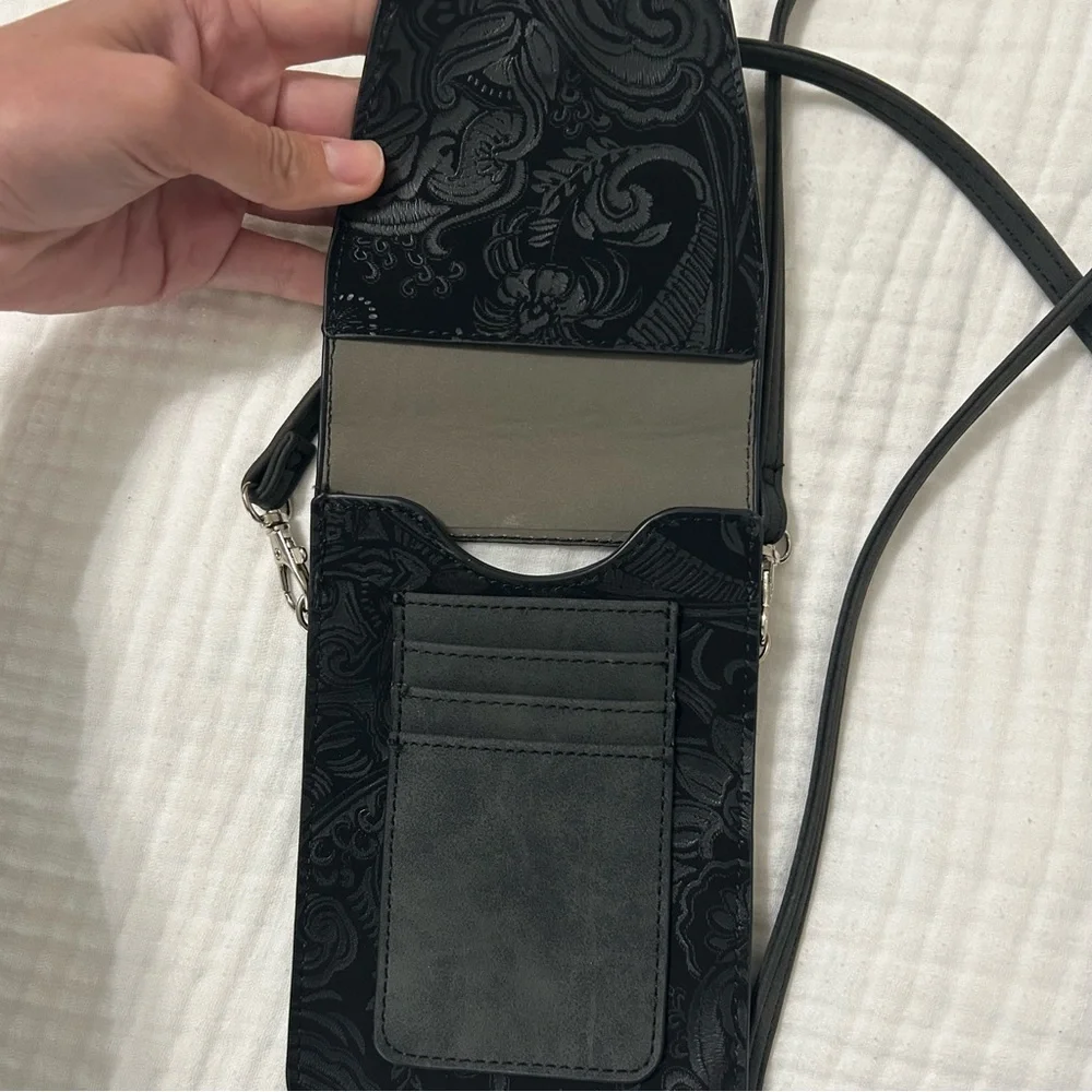 Harper crossbody black tassel phone pouch cardholder